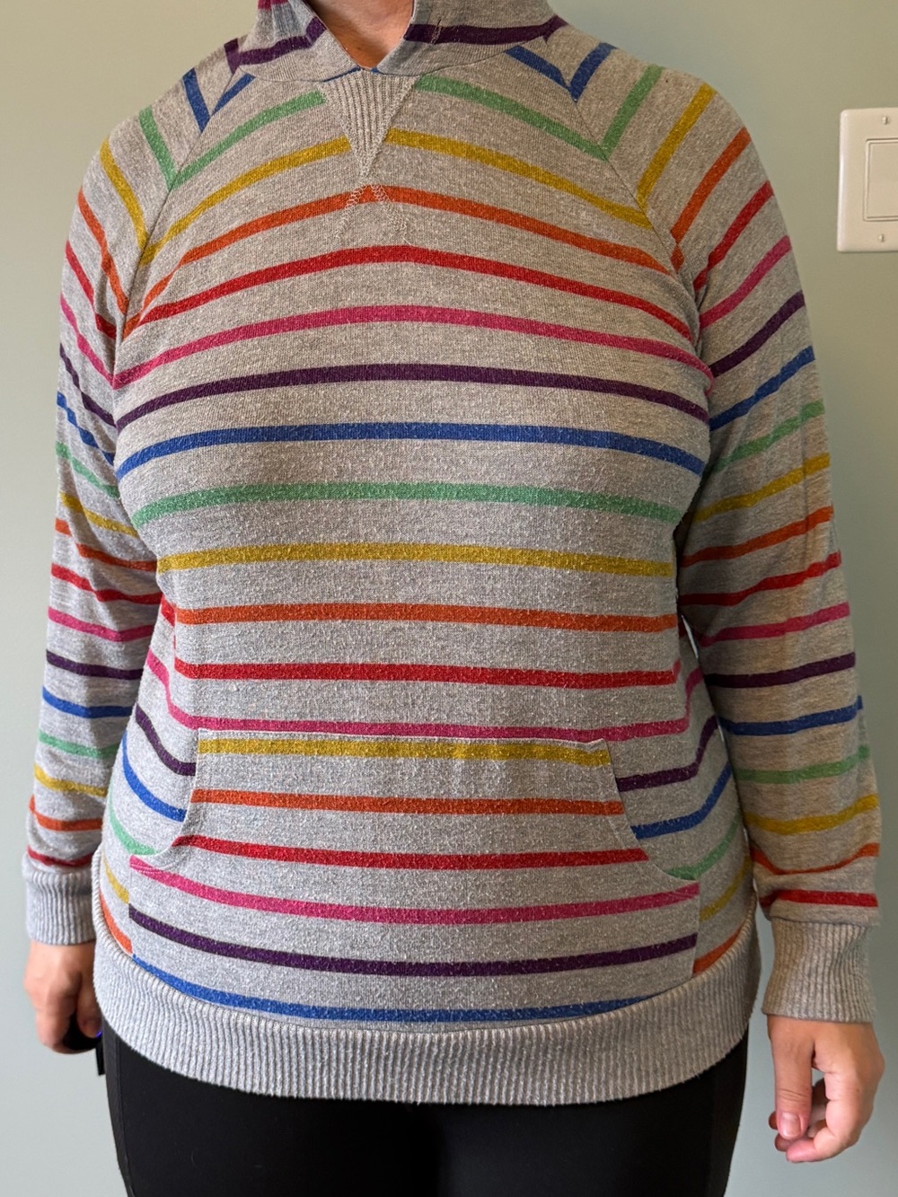 torrid Gray Striped Sweater Hoodie with Rainbow Stripes
